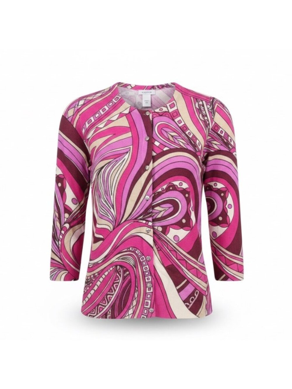 Ann Taylor Womens Pink Multicolor Silk Blend Button-Up Cardigan Sweater Size L